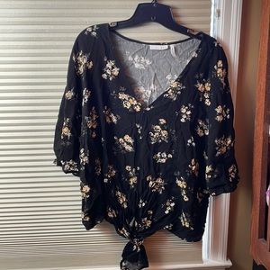 LUQ black floral rayon top